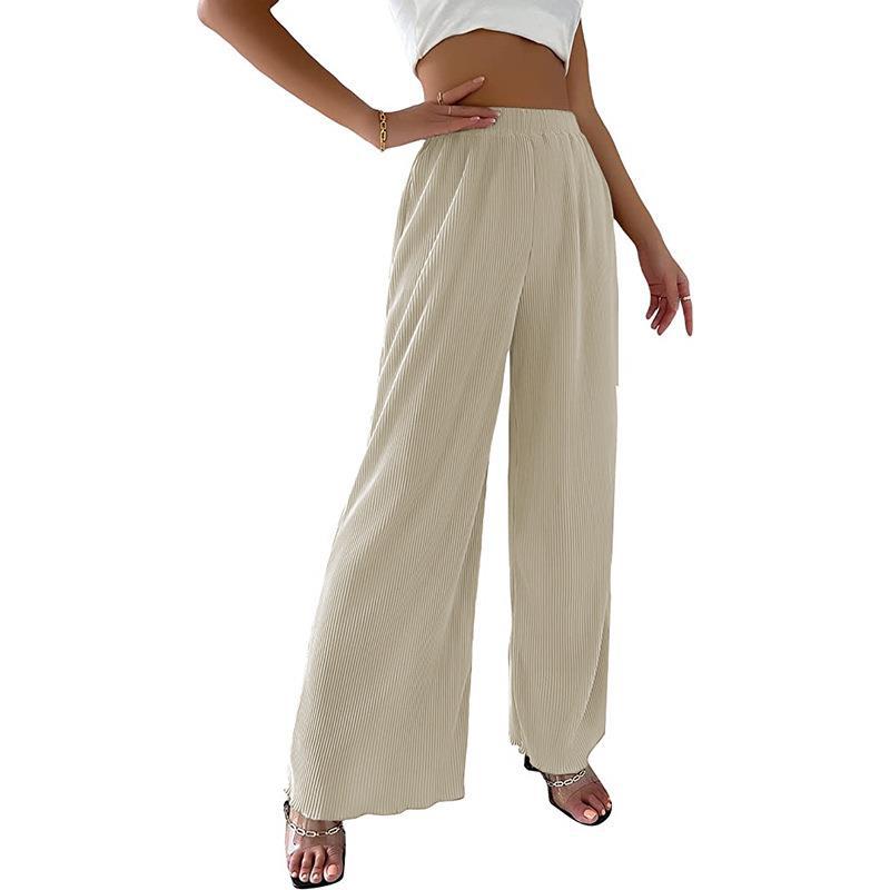 Neue Damen Casual Locker Sitzende Einfarbige Weite Hosen, Plissierte Fließende Hosen mit Drapierter Stoff für Frühling Sommer