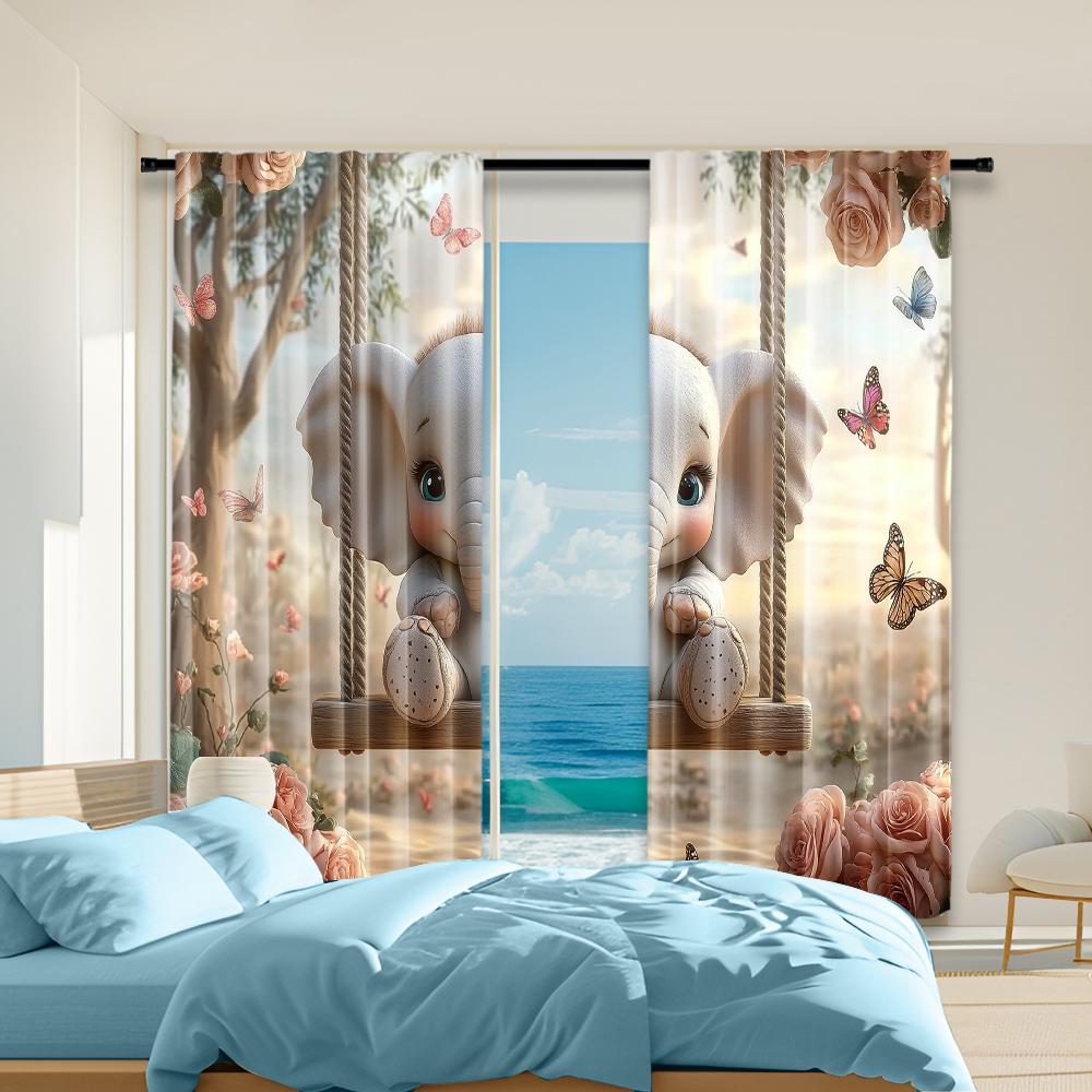 

Set Of 2 Versatile Polyester Transparent Curtains Home Decoration Leisure Elephant Use Bedrooms Living Rooms Curtain For Area Made W100*H70(CM)-Grommet top&1PCS