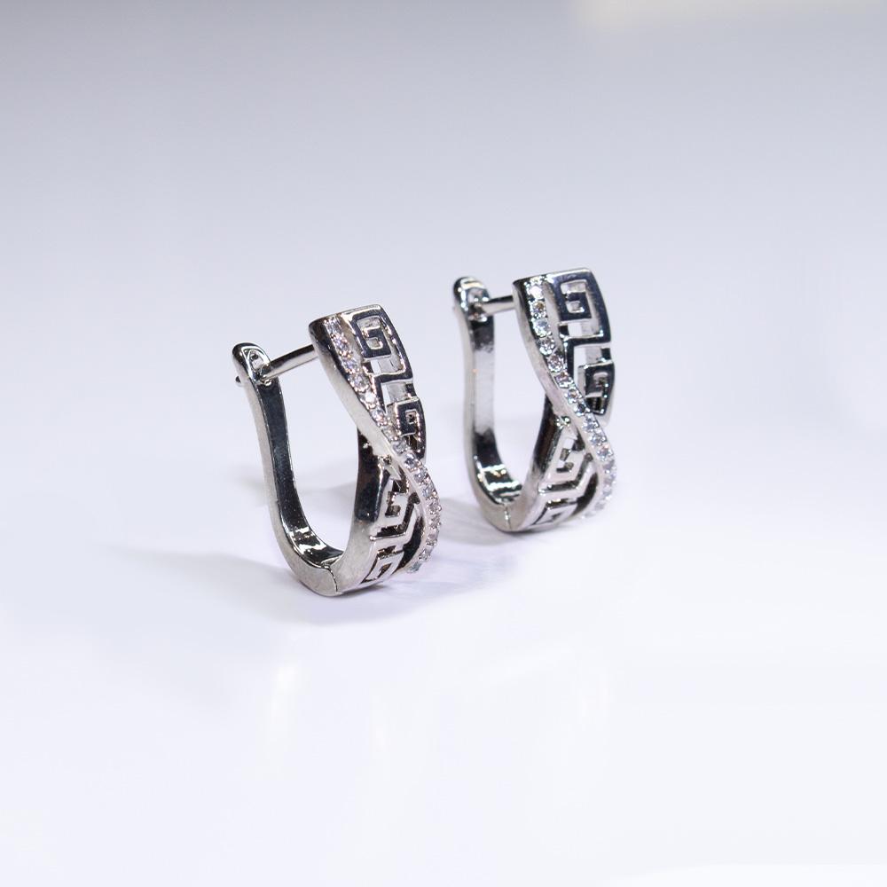 Cercei cu geometrie din platină goală cu zircon alb Cerceu personalizat pentru bijuterii fine placat cu zirconiu