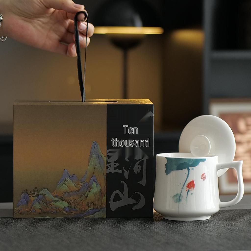 Jade Conference Sheep Fat Porcelain Tea Cup with Lid – White Ceramic Mug for Home and Office, Ideal Gift