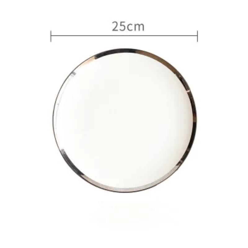 Ceramic Plate Round White Phnom Penh Silver 6/8/10Inch Edge Nordic El Bone Porcelain Western Snack Dish Home Kitchen Supplies