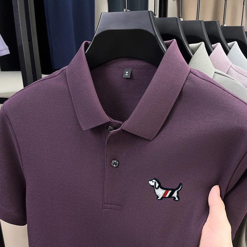 Wovey Heren Poloshirt Katoen Kraag Korte Mouw T-shirt Zomer Verfijnde Hond Print Zakelijk casual Herenkleding XL