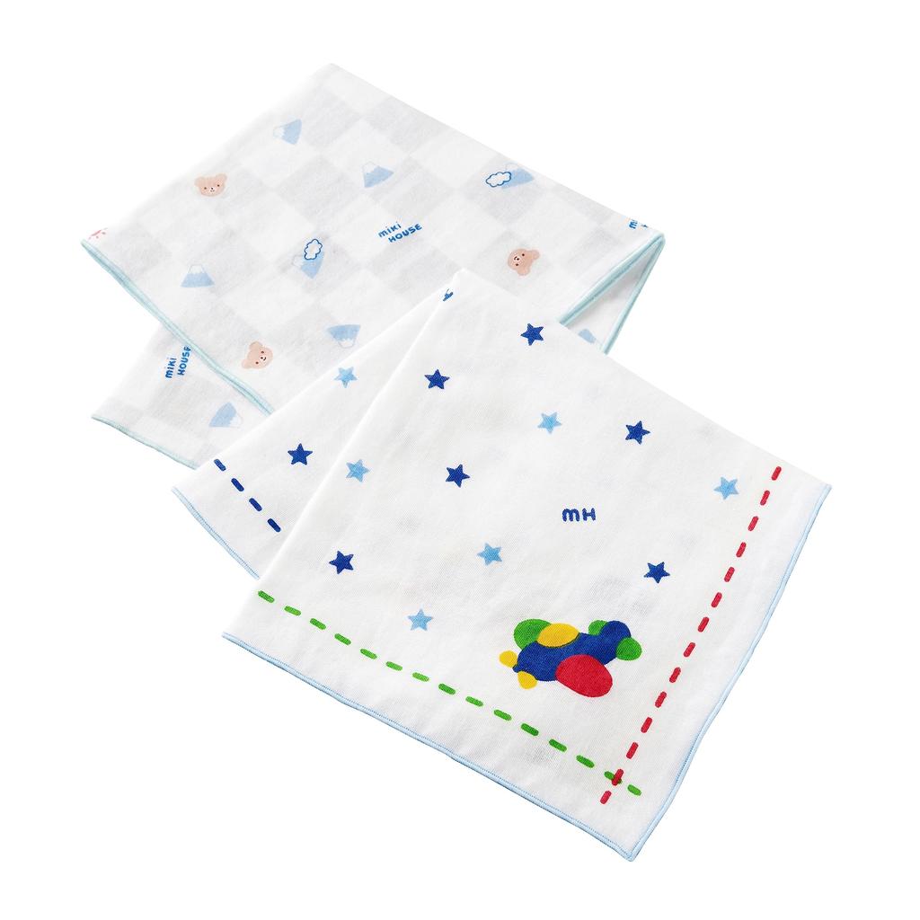 Gauze Handkerchief Gauze Set of Made In 35 X 35 Childbirth Baby Baby Gift Blue [MIKI HOUSE] Set, Handkerchief, Towel, 2, 100% Cotton, Japan, Cm,