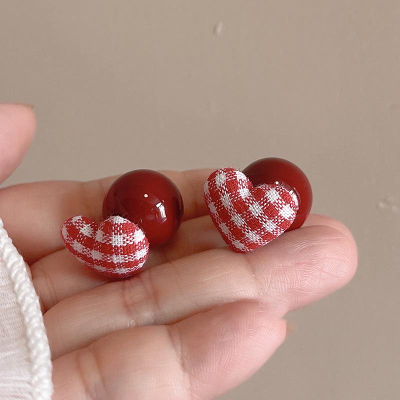 Ancola Silver Needle Red Heart Earrings – Fashionable, Luxurious & Elegant for Autumn/Winter 2025