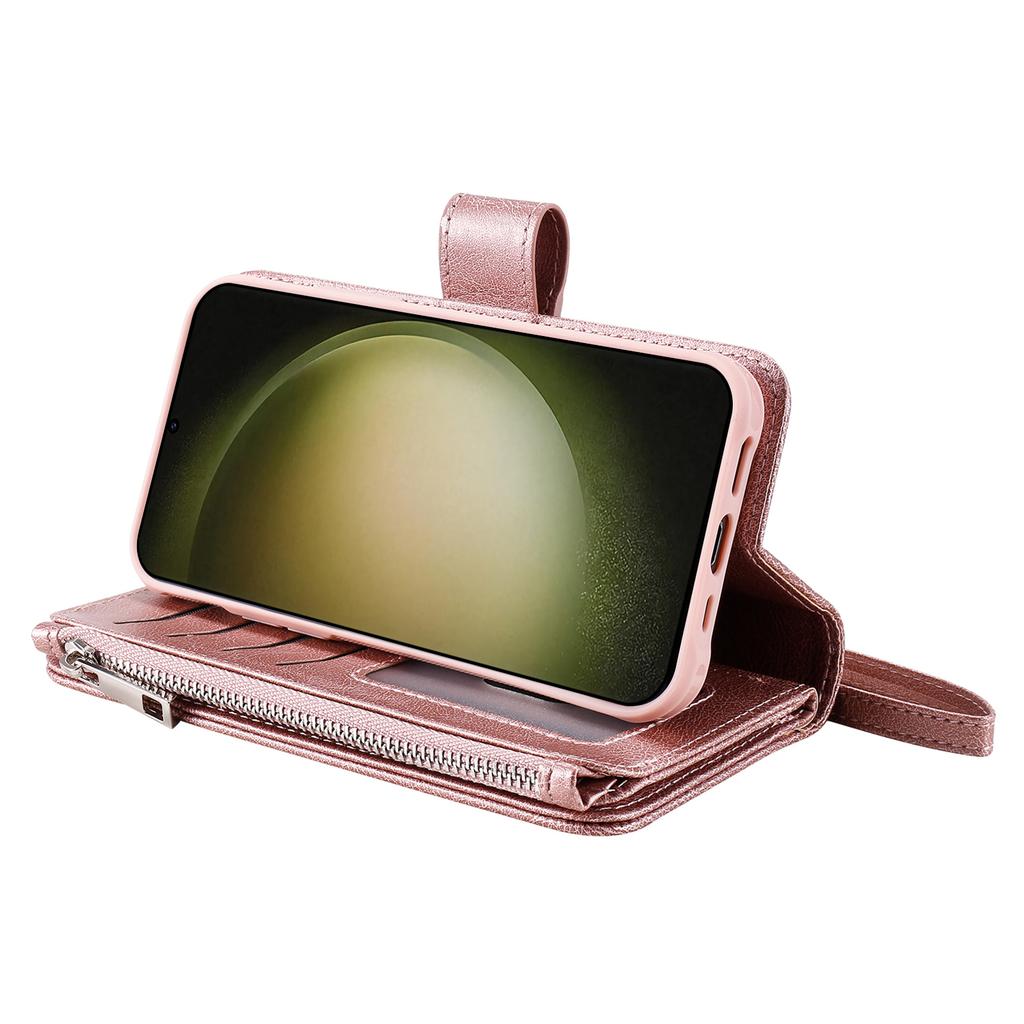 KT Multifunktionale Serie-4 Reißverschluss-Geldbörse Handyhülle für Samsung Galaxy S23 Ultra, PU-Leder Ständer Abnehmbare Klappabdeckung
