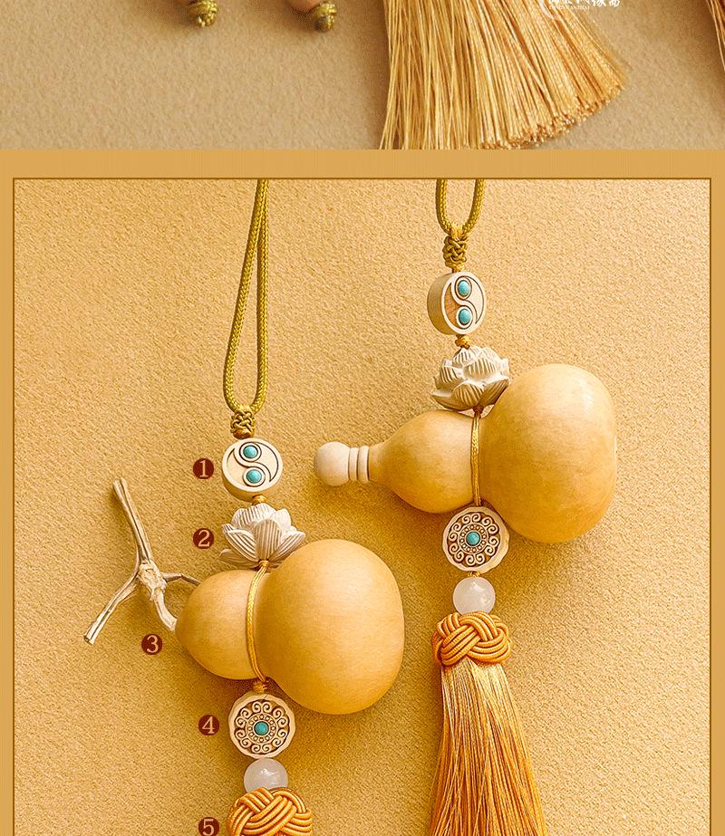 Wooden Five Emperors Coin Car Ornament: Real Natural Gourd Pendant for Doors & Bedrooms