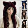 Plush Cats Ear Hat with Faux Furs Look Earflaps, Long Coverage Thick Warm Hat for Cold Weather Daily Outfit Styling, Outdoor Activity