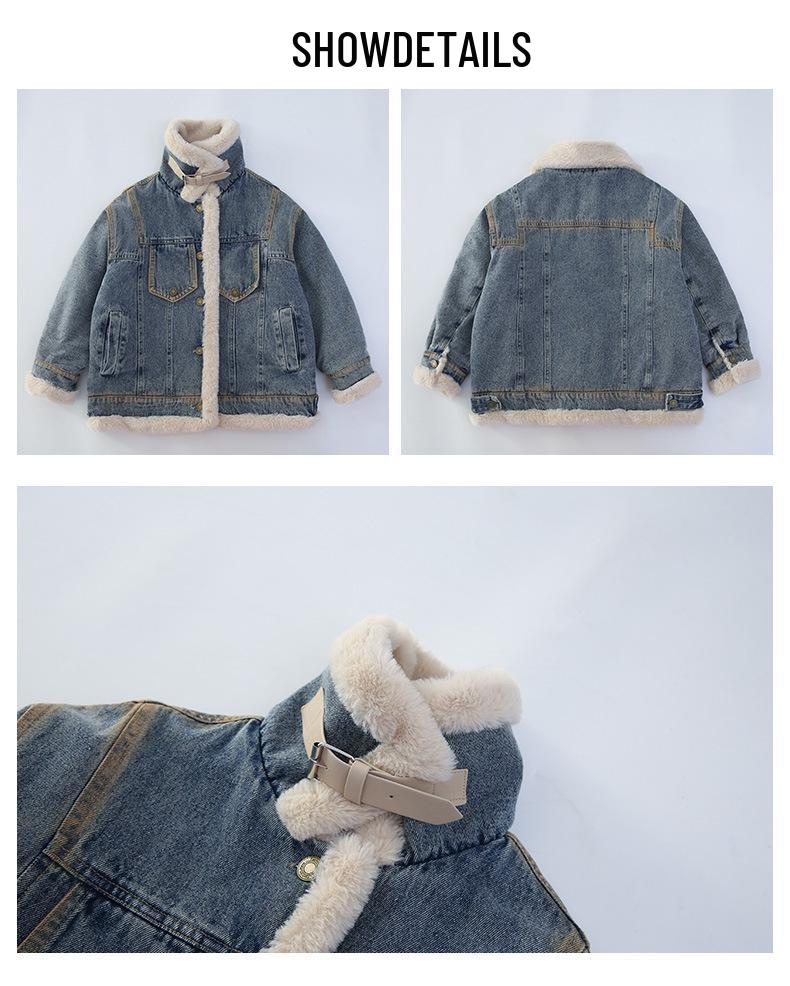 Girls' Trendy Fleece-Lined Denim Jacket 2025 - Warm Winter Cardigan