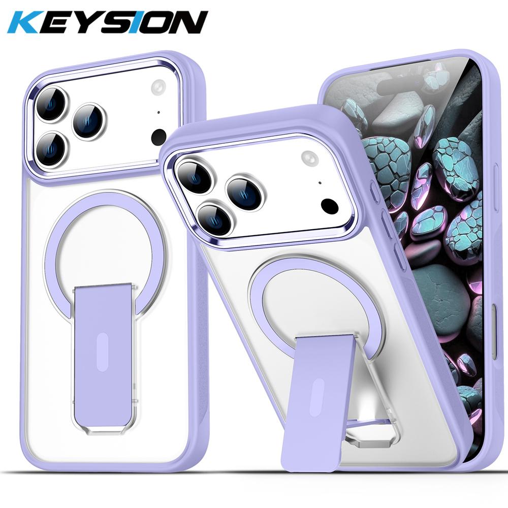 

KEYSION Противоударный матовый полупрозрачный чехол для MagSafe для iPhone 17 Pro Max 17 Air с подставкой, беспроводная зарядка, задняя крышка для телефона for iPhone 17 Pro Max фиолетовый