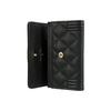 CHANEL 21K Winter Leboy  Gold Buckle  Diamond Pattern  Snap Closure  Textured Litchi Leather  Top Handle Bag  Card Holder  Wallet  Women's  Black