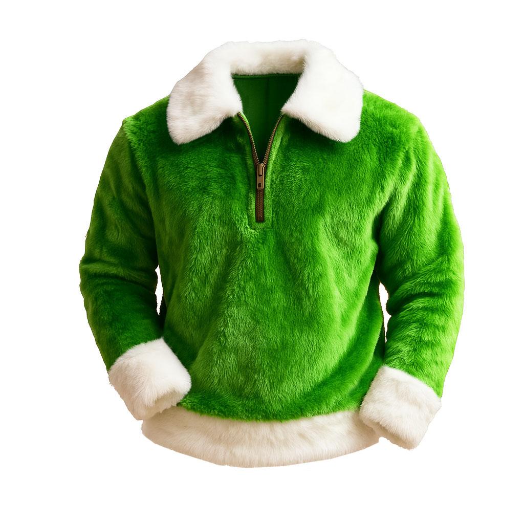 Мужской плюшевый свитшот с длинным рукавом и теплым воротником на молнии для осени и зимы S зелёный 3150₽