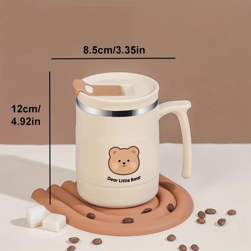 1pc 500ml Cute Bear Mug Double Walled Insulated Stainless Steel Travel Coffee Mug With Straw And Lid Best Office Iced Coffee Mug