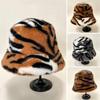 Casual Women's Faux Fur Beret Hat Small Tiger Pattern Student Warm Bucket Cap  for Daily Wear