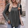 Women's Casual Solid Color Bubble Sleeve Square Neck Pleated Long Sleeved Top Top