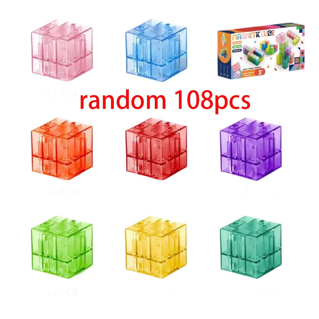 New Transparent Magnetic Blocks-Build Random Splicing Model, Parent-Child Interaction Sensory Construction Toys Christmas Gifts