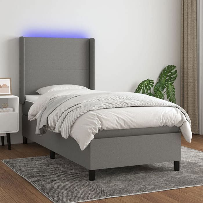 VidaXL Sommier à Lattes de Lit avec Matelas LED, Lit Rembourré, Lit Simple, Lit Adulte de Chambre à Coucher Intérieur, 3138118