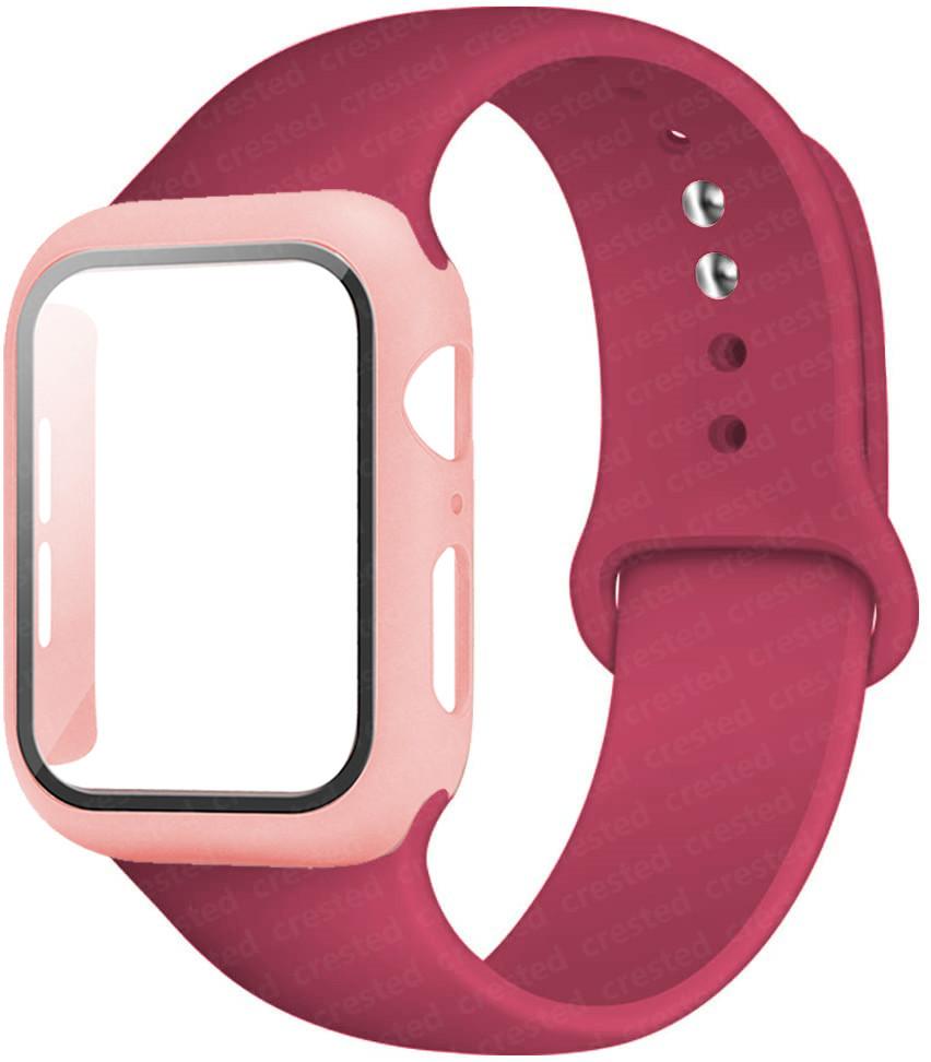 For Apple Watch Bands 46mm 44mm 41mm 40mm 45mm 42mm Silicone Correas Bracelet Iwatch Series 10 9 8 7 6 SE 3 11 Glass+Case+Strap