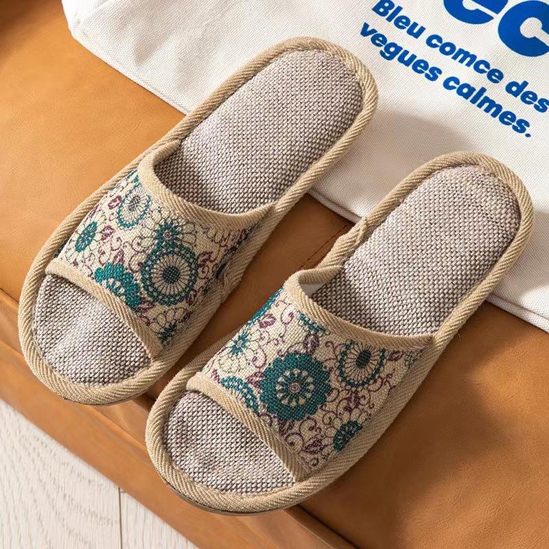 

Linen Indoor Home Slippers for Men and Women Home Garden Household Slippers Printed Slippers Breathable Exposed Toes 37-38