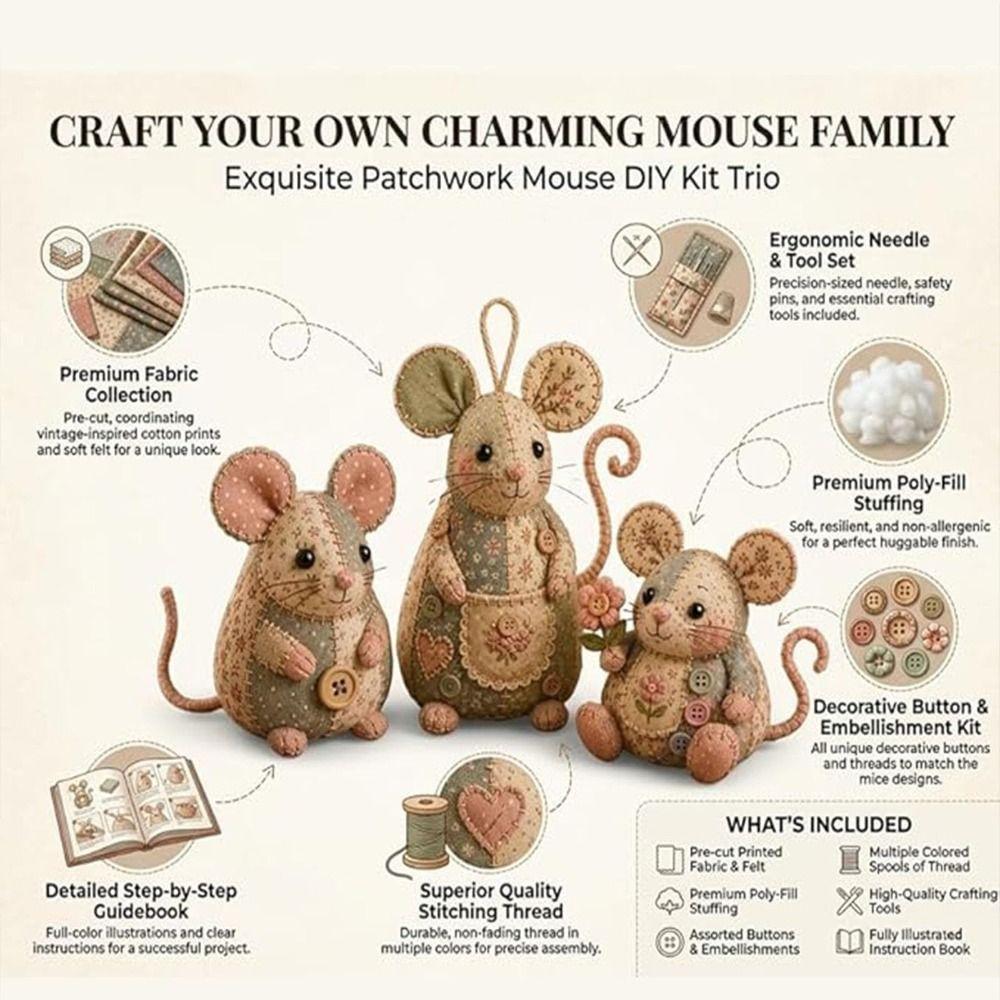 Handmade Patchwork Mouse Kit Pre Cut Fabric Mouse Sewing Kit Patchwork Craft Kit  Craft Learning
