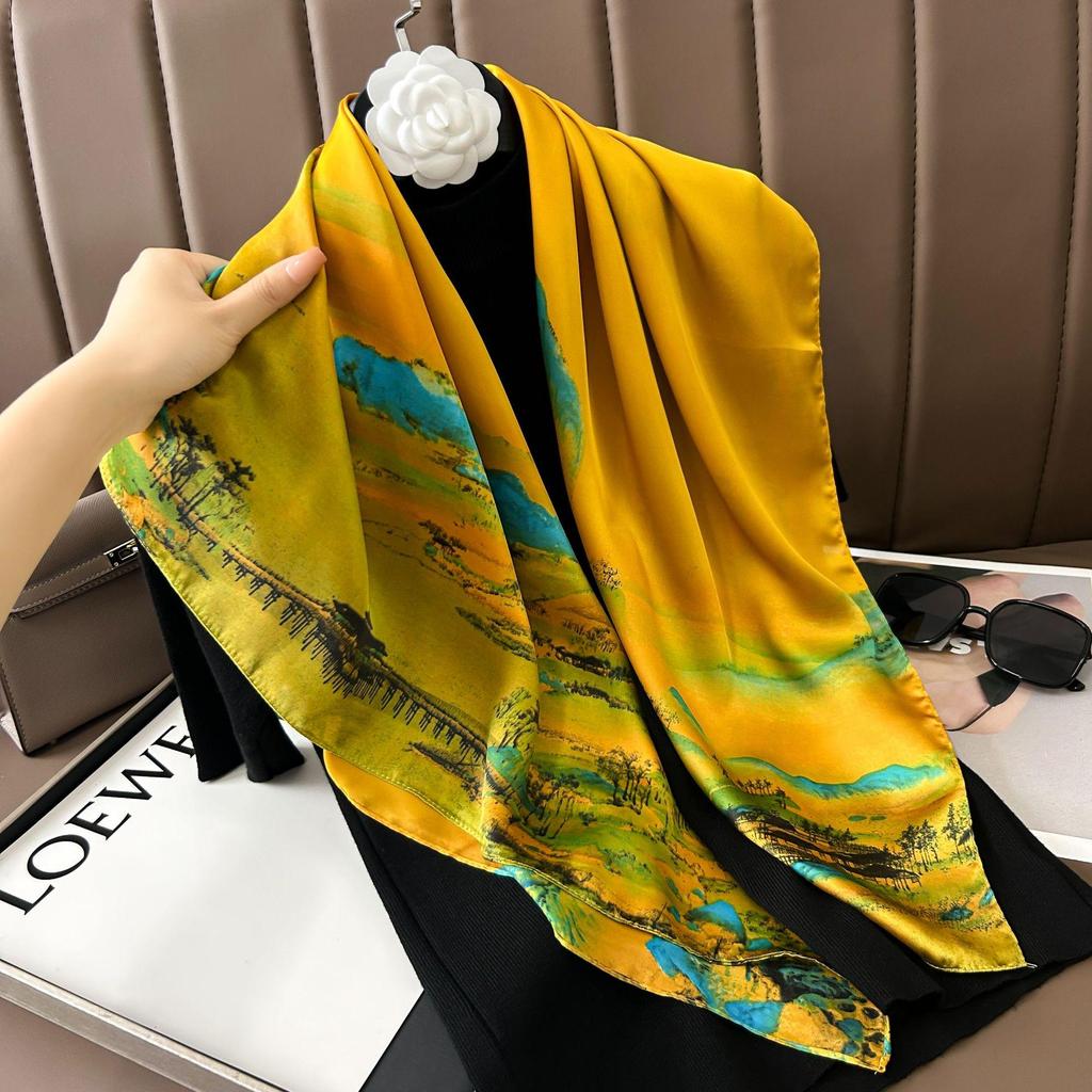 Silk Neckerchief: 90x90 Large Chic Square Scarf for Women - Perfect for Spring, Autumn, Winter Fashion