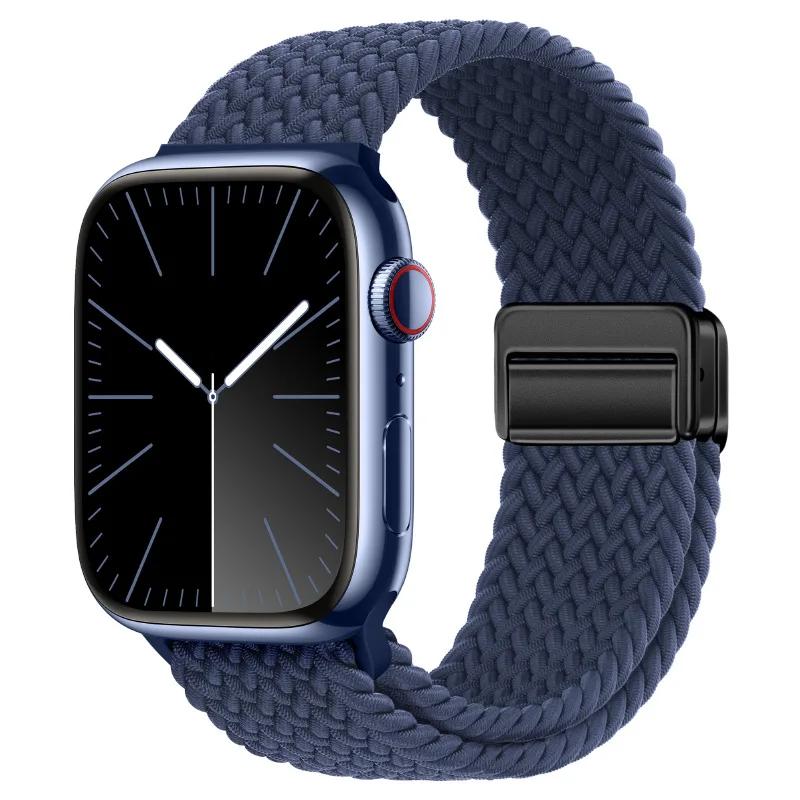 Braided Band for Apple Watch Strap 44mm 40mm 45mm 46mm 49mm 41 42 38 Magnetic Nylon Bracelet iWatch Series Se 7 6 8 9 10 Ultra 2