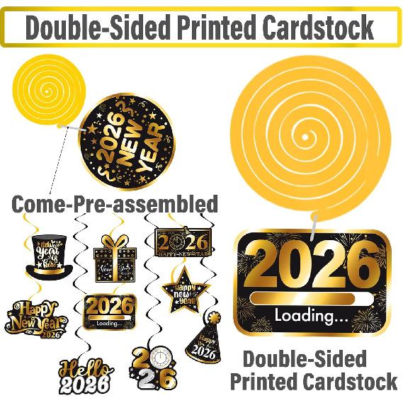 New Year Theme Party Supplies Happy 2026 New Year Hanging Swirls 20Pcs New Year's Eve Hanging Decorations 2026 Countdown Party Ceiling Streamers for