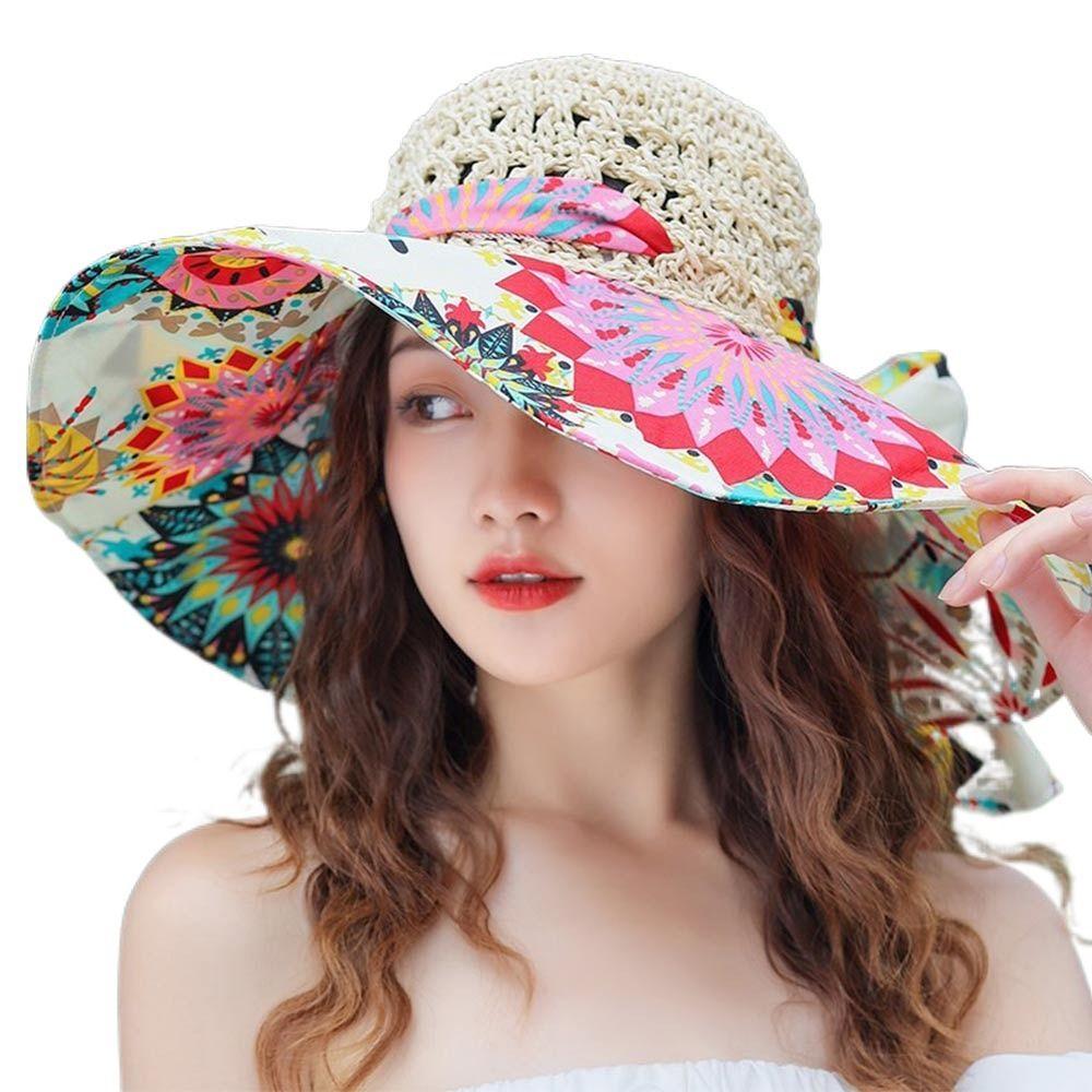 Wide Brim Bucket Hats Folding Straw Hat Fashion Beach Hat  Women