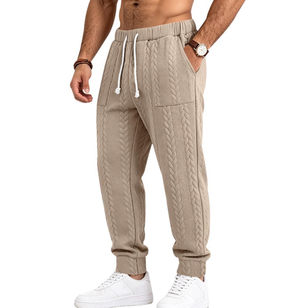 Men's Cable Knit Jogger Pants Elastic Waist Drawstring Casual Trousers with Pockets Lightweight Sweatpants for Daily Workout