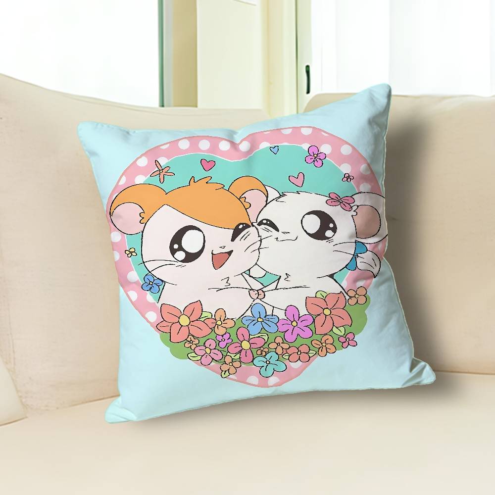 H-Hamtaros Cute Hamster Pillow Cases for Bedroom Living Room Sofa Home Decor Polyester Cushion Cover with Zipper