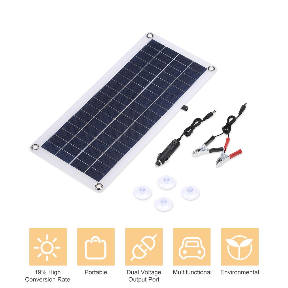 DC 5V 18V Dual Output 20W Solar Panel with 2 USB Ports & Car Charge IP65 Water Resistance 12V 24V Solar Charge