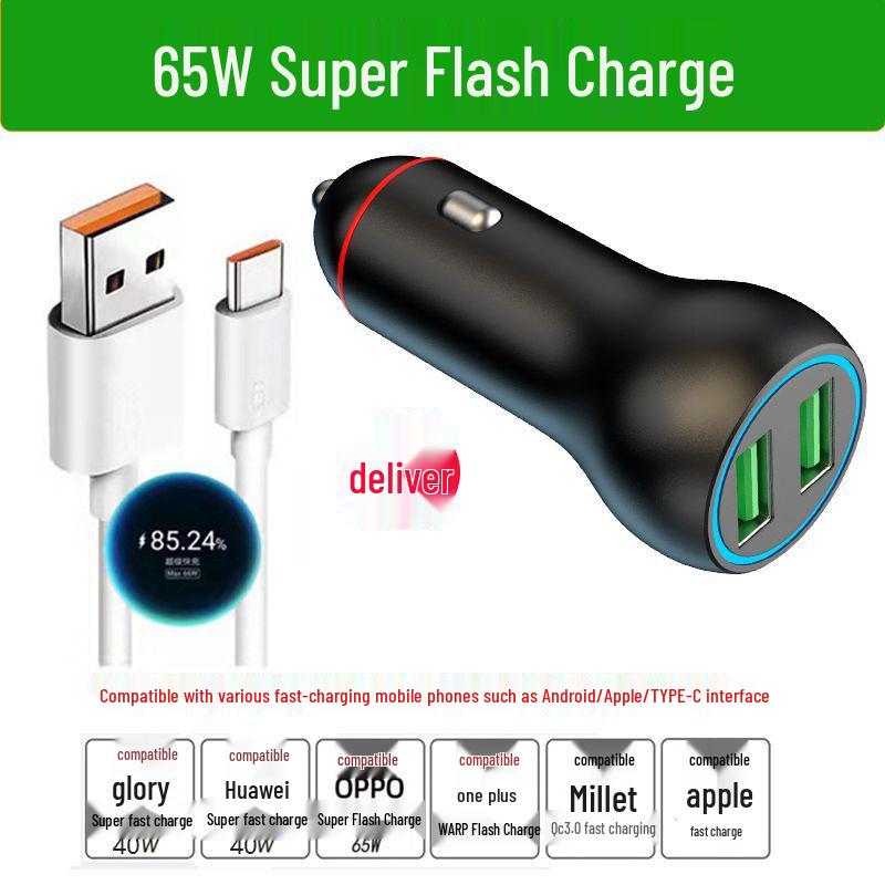 120W Dual Car Charger for Xiaomi and Apple - Super Fast Charging Adapter
