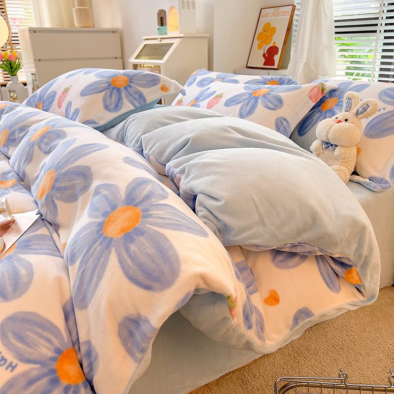 Ins Verdickter Milchsamt Vierteiliges Set Warmer Korallensamt Tagesdecke Bettbezug Flanellbettwäsche