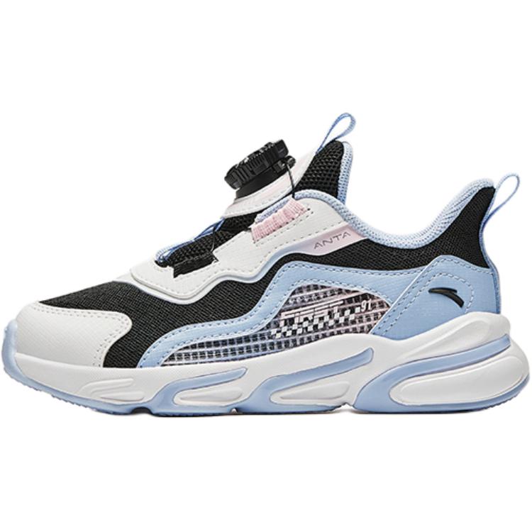 Anta Kids Mesh Comfortable Sports Testing Lightweight Shock Absorption Low Top Running Shoes Kids Running Shoes Black White Blue A22439919-2