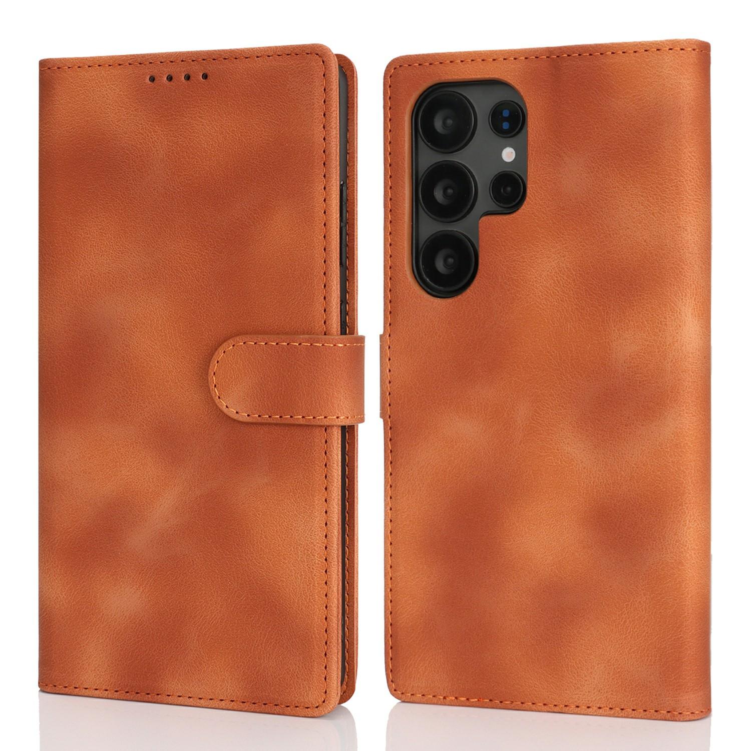 

For Samsung Galaxy S25 Ultra Wallet Case Double Folded Edge Skin Touch PU Leather Flip Phone Cover D