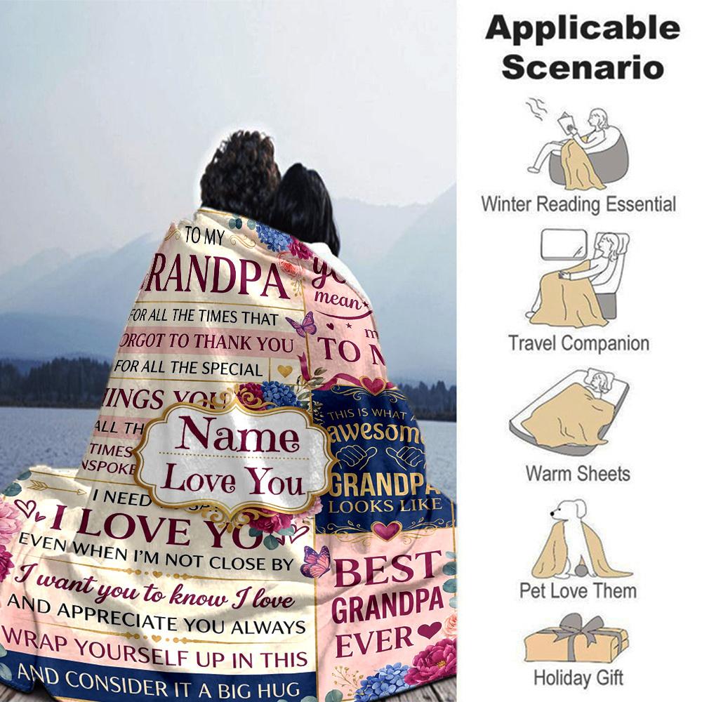 Grandpa Appreciation Collage Customize Your Name Blanket Warm Comfortable And Soft Blankets Are Suitable For Home Lunch Break Blanket Office Sofa Sofa