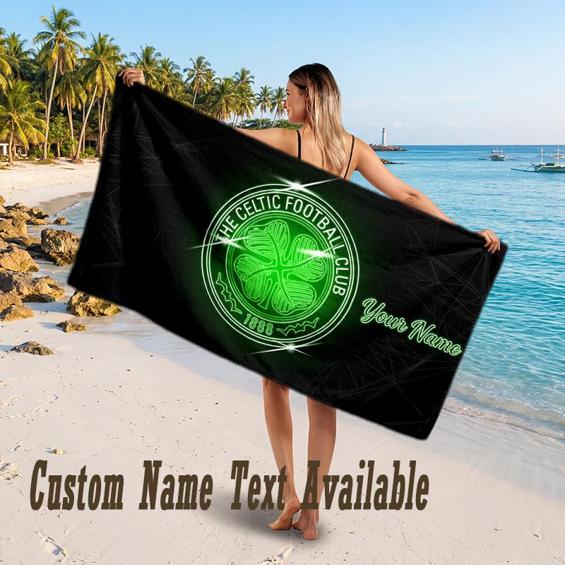 Celtic FC Design Beach Towel Custom Text Large Towel for Beach Vacation