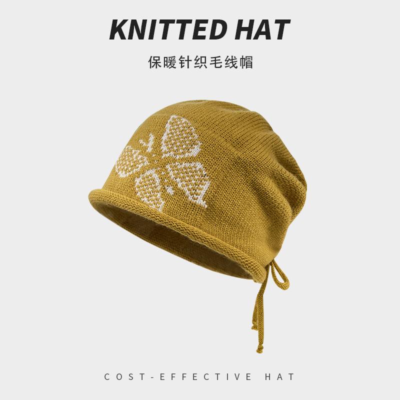 Edge Drawstring, Star Stacking Hat, Children'S Season Shows A Small Face, Baotou, Cold Hat, Warm Ear Protector, Knitted Hat