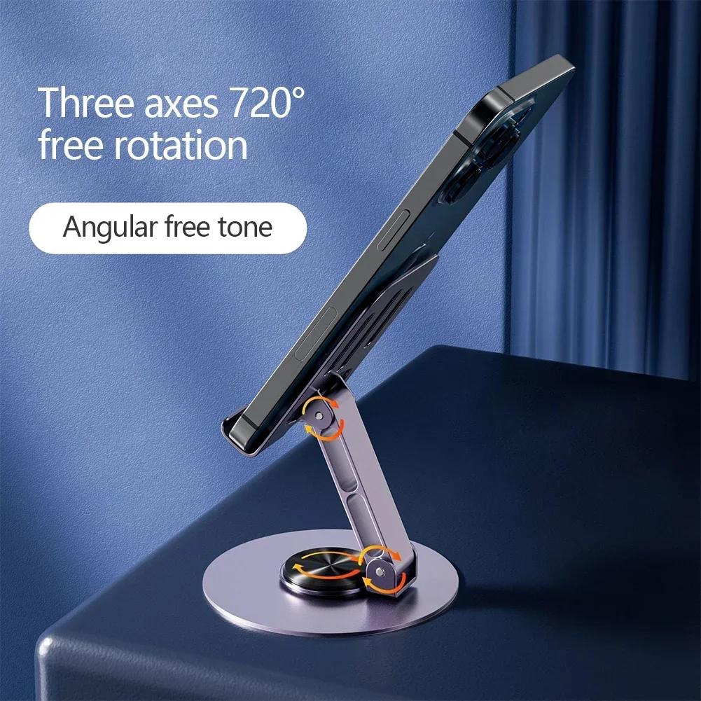 Aluminum 360 Degree Rotation Mobile Phone Holder Universal Adjustable Bracket Folding Double Shaft Design Stable Anti Fall Stand