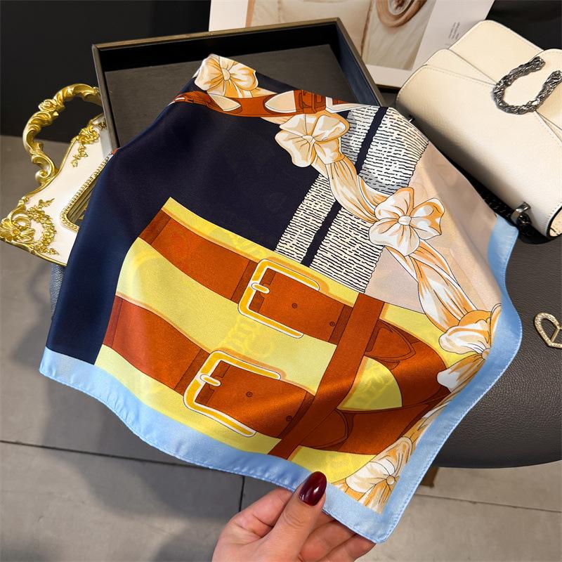 French light luxury chain small square scarf simulation silk printing silk scarf headscarf women's spring and summer scarf temperament scarf scarf new