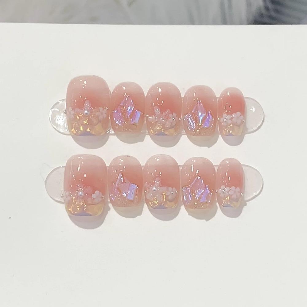 

10 шт. коротких накладных ногтей ручной работы с полным покрытием Frostbite Butterfly Design, летние накладные ногти французской балерины, носимые типсы