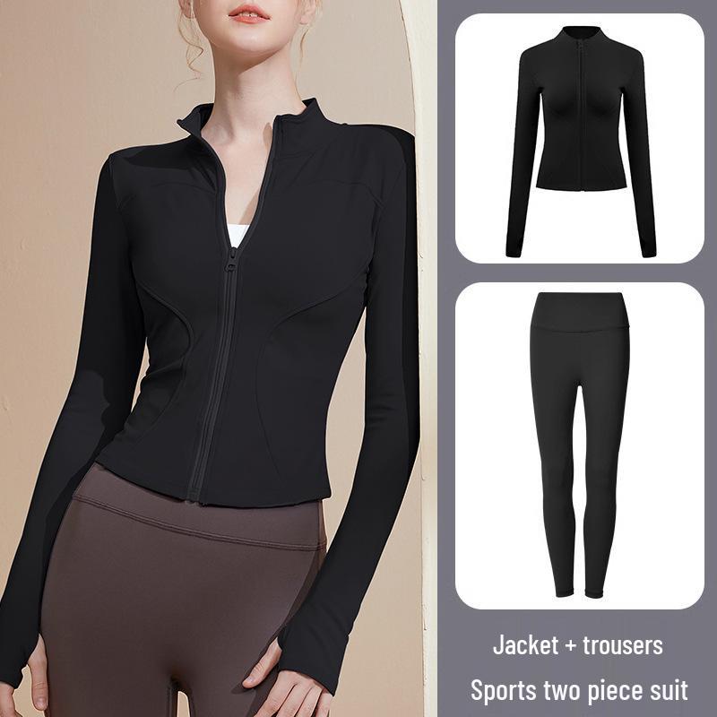 Women's Long Sleeve Sports Yoga Jacket - Stand Collar Cardigan for Running, Fitness, and Pilates