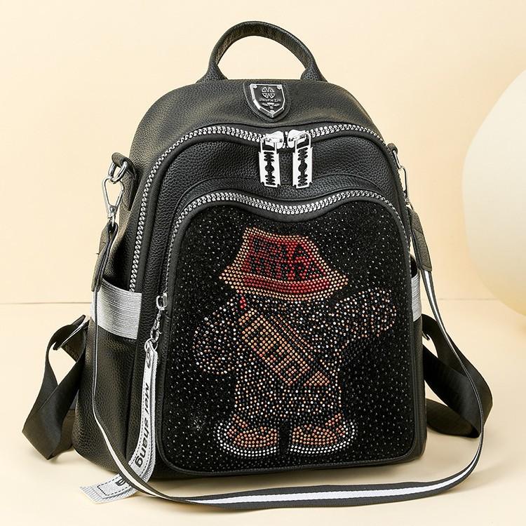 Dammode ny mjukt läder hot diamond ryggsäck med stor kapacitet för resa enkel axel fritid mångsidig ryggsäck