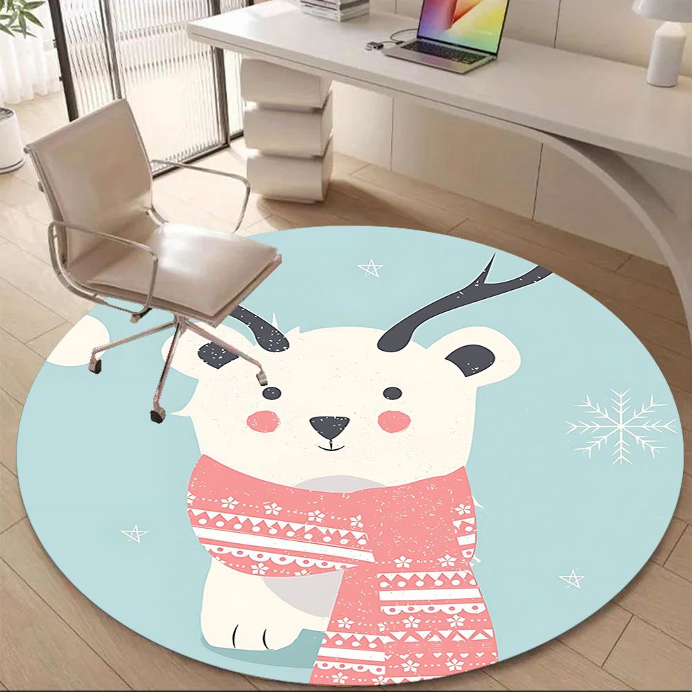 1pc Polar Bear Scarf Office Round Area Rug, Indoor Mat Suitable ForOffice, Under Office Chairs Bedroom Living Room Home Decor, Room Deco, D070