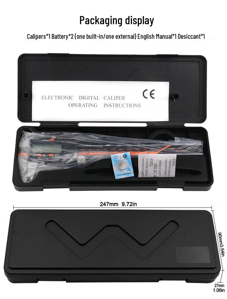 Stainless Steel Digital Vernier Caliper with LCD Display, 0-150mm, Metric/Imperial