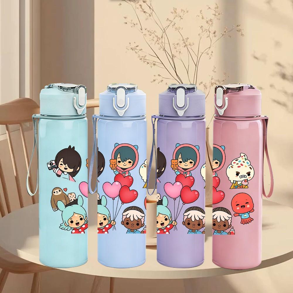1PC Kid Party Character Collage 750ml Color Plastic Sports Water Bottle Leakproof Flip Straw Lid Suitable for Sports Office Home Use