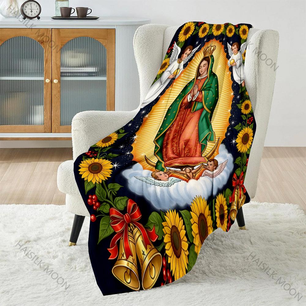 1PC Virgin Mary with Angels Print Believer Pray Blanket Warm Soft Flannel Material Suitable for All Seasons Luxurious Gift