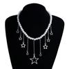 Accessories, Hollowed-Out Pentagram Fringed Design Necklace, Retro Imitation Pearl Collarbone Chain Spice Girl