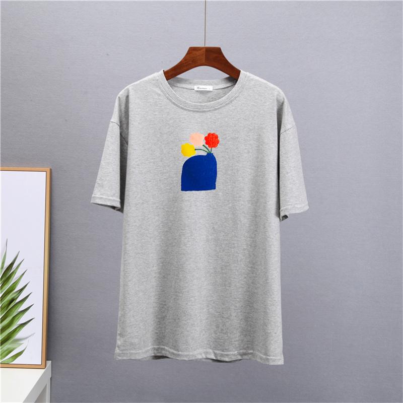 Shellsuning Ležérní Estetické umění Květinový vzor Trička s potiskem pro ženy Letní Oversized Vintage Trička s výstřihem do O Dámské Jednoduché Topy