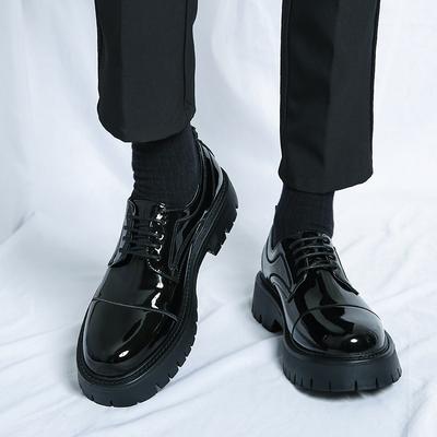 Herren Schwarze Formelle Schuhe Schnürschuhe Künstliches Lackleder Business Schuhe Mit Dicksohle