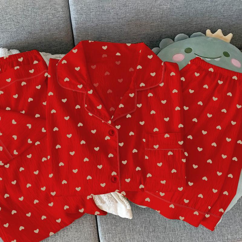 

Красная пижама женская летняя с короткими рукавами, милая, с надписью Sweet Love , повседневная, высококачественная домашняя одежда, комплект из трех предметов M